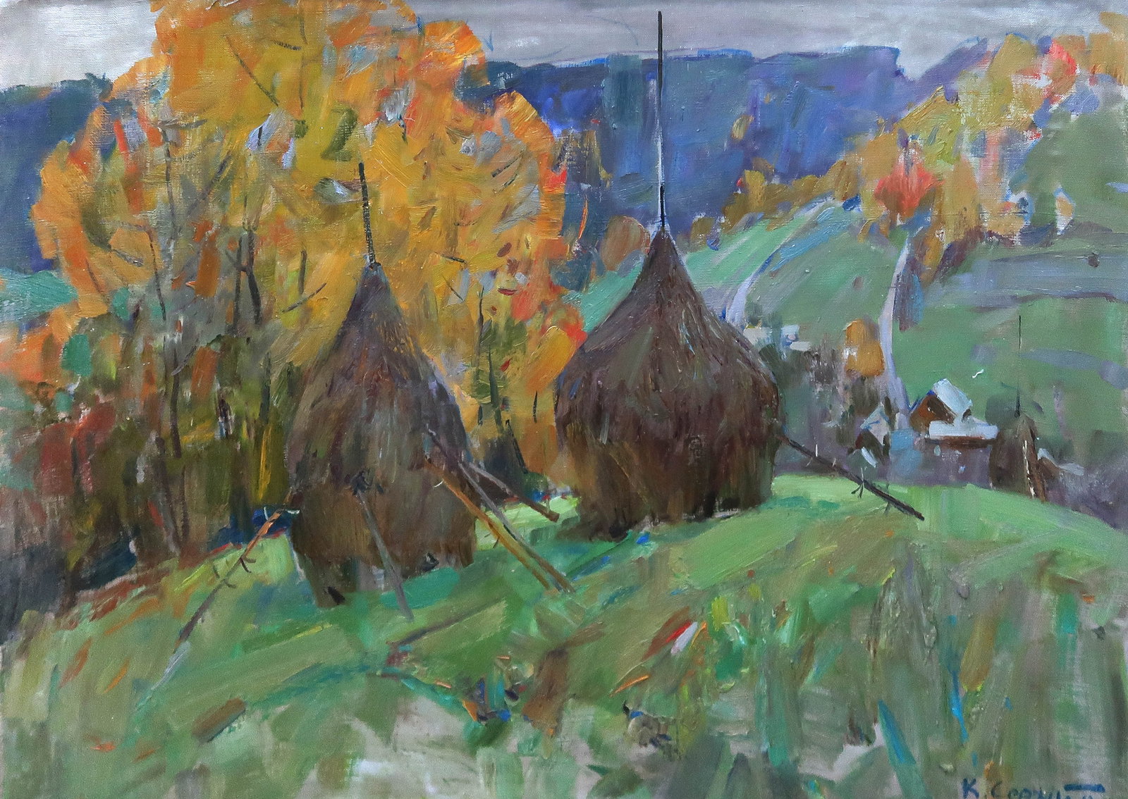Oil painting Stacks Serg Kovalenko: Title: Oil painting Stacks Serg Kovalenko Description: 156SK Painter: Serg Kovalenko S?ze: 50x70 cm/19.7x27.5 inches Components: oil, canvas Original painting CONDITION: exellent ERA: modern Graduated