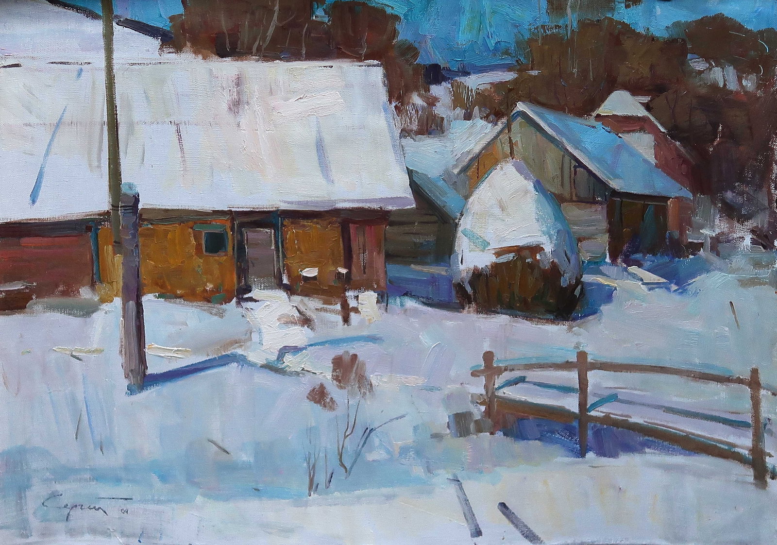 Oil painting Winter Serg Kovalenko: Title: Oil painting Winter Serg Kovalenko Description: 161SK Painter: Serg Kovalenko S?ze: 50x70 cm/19.7x27.5 inches Components: oil, canvas Original painting CONDITION: exellent ERA: modern Graduated