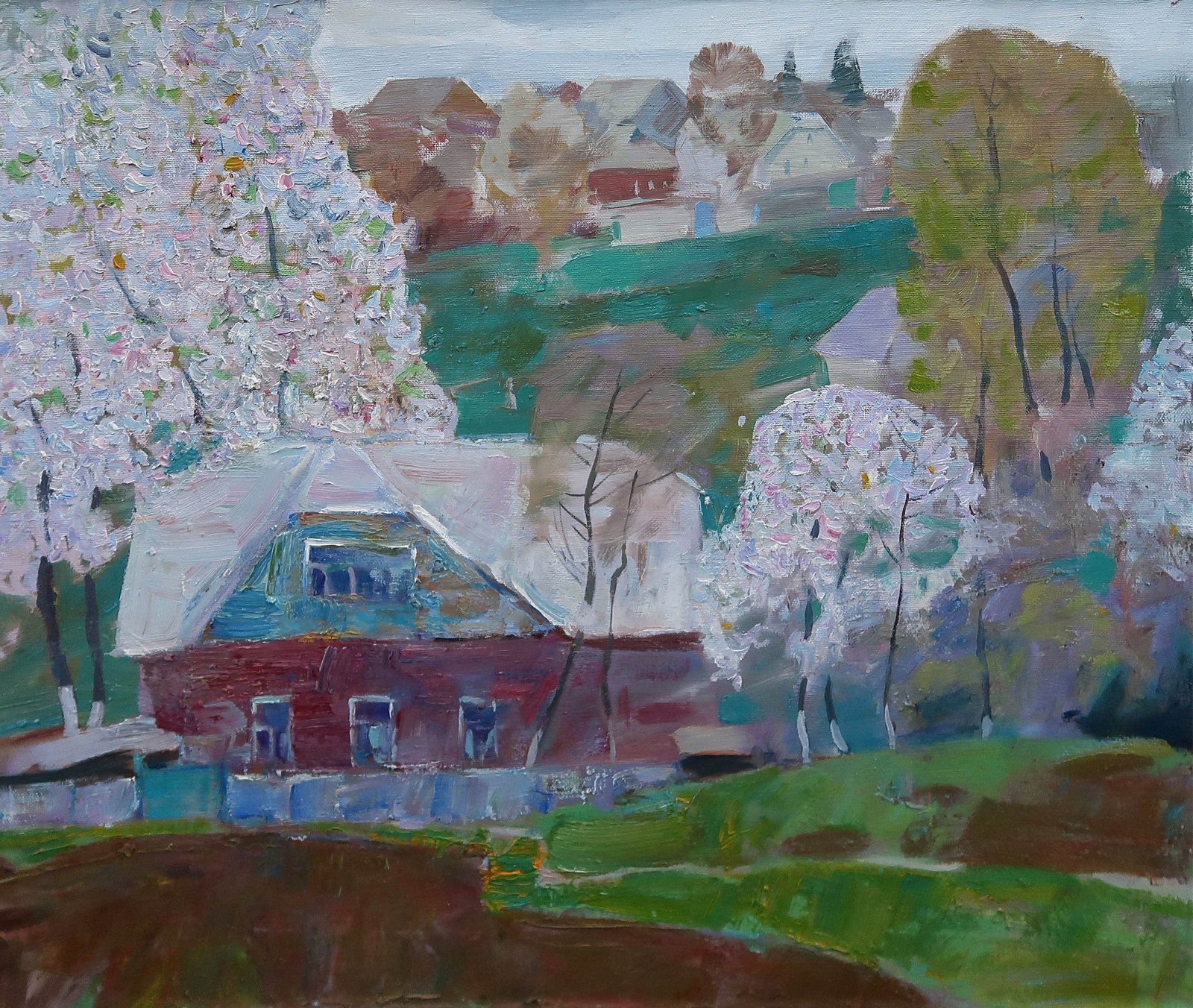 Oil painting House Serg Kovalenko: Title: Oil painting House Serg Kovalenko Description: 163SK Painter: Serg Kovalenko S?ze: 50x60 cm/19.7x23.6 inches Components: oil, canvas Original painting CONDITION: exellent ERA: modern Graduated 
