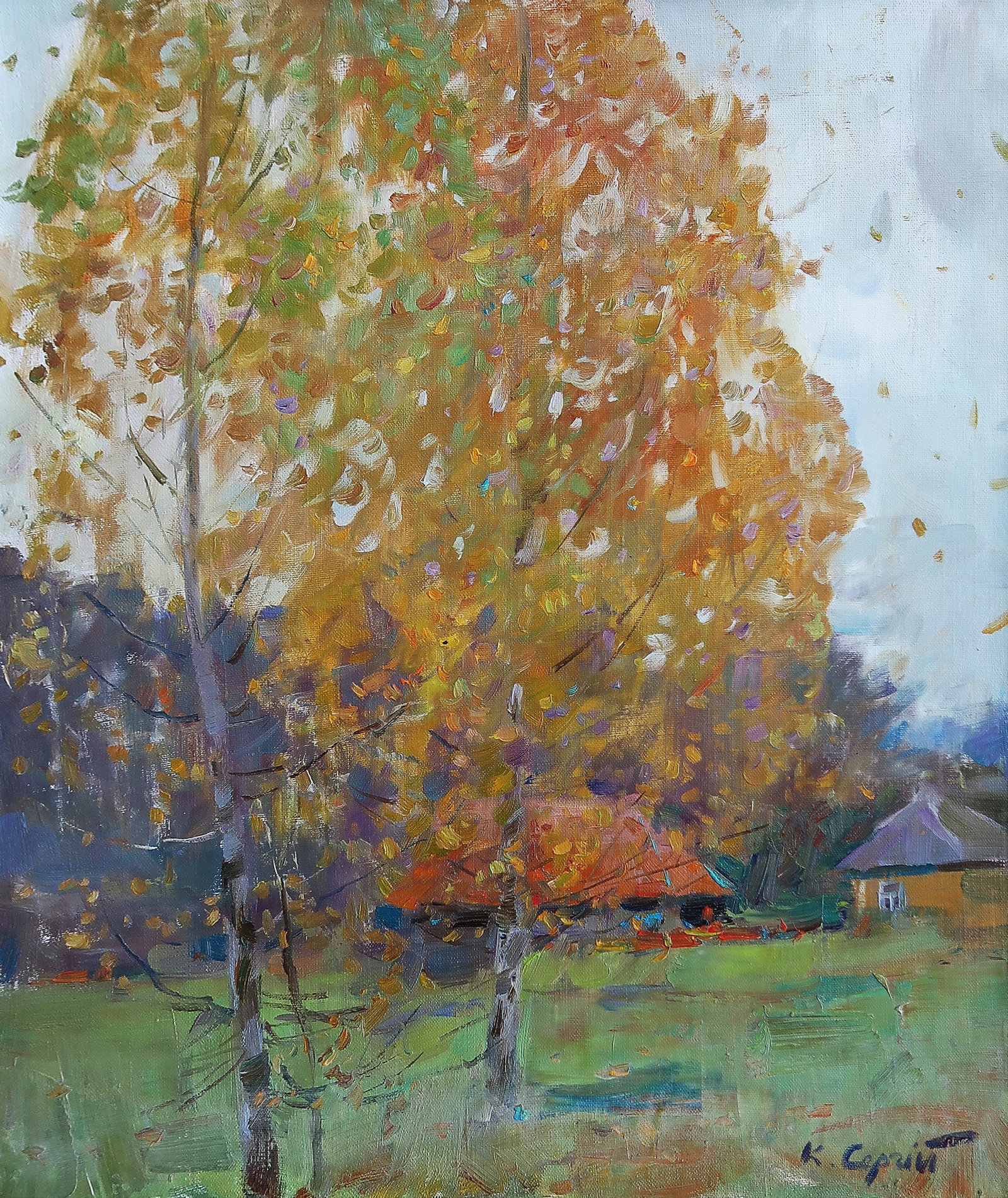 Oil painting Birch Serg Kovalenko: Title: Oil painting Birch Serg Kovalenko Description: 164SK Painter: Serg Kovalenko S?ze: 60x50 cm/23.6x19.7 inches Components: oil, canvas Original painting CONDITION: exellent ERA: modern Graduated 