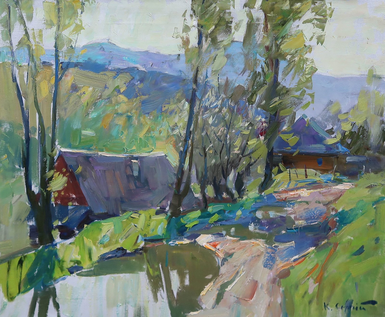 Oil painting Village Serg Kovalenko: Title: Oil painting Village Serg Kovalenko Description: 170SK Painter: Serg Kovalenko S?ze: 50x60 cm/19.7x23.6 inches Components: oil, canvas Original painting CONDITION: exellent ERA: modern Graduate