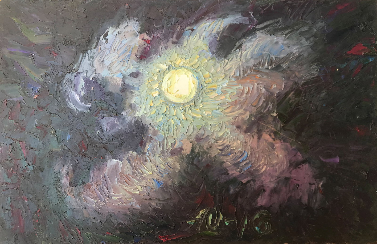 Abstract Oil painting Moonlight night.. Onyshchenko: Title: Abstract Oil painting Moonlight night.. Onyshchenko Description: 06ON Painter: Onyshchenko Anatoly Ivanovich S?ze: 27x42 cm/ 10.62x16.53 inches Components: oil, fiberboard Original painting CON