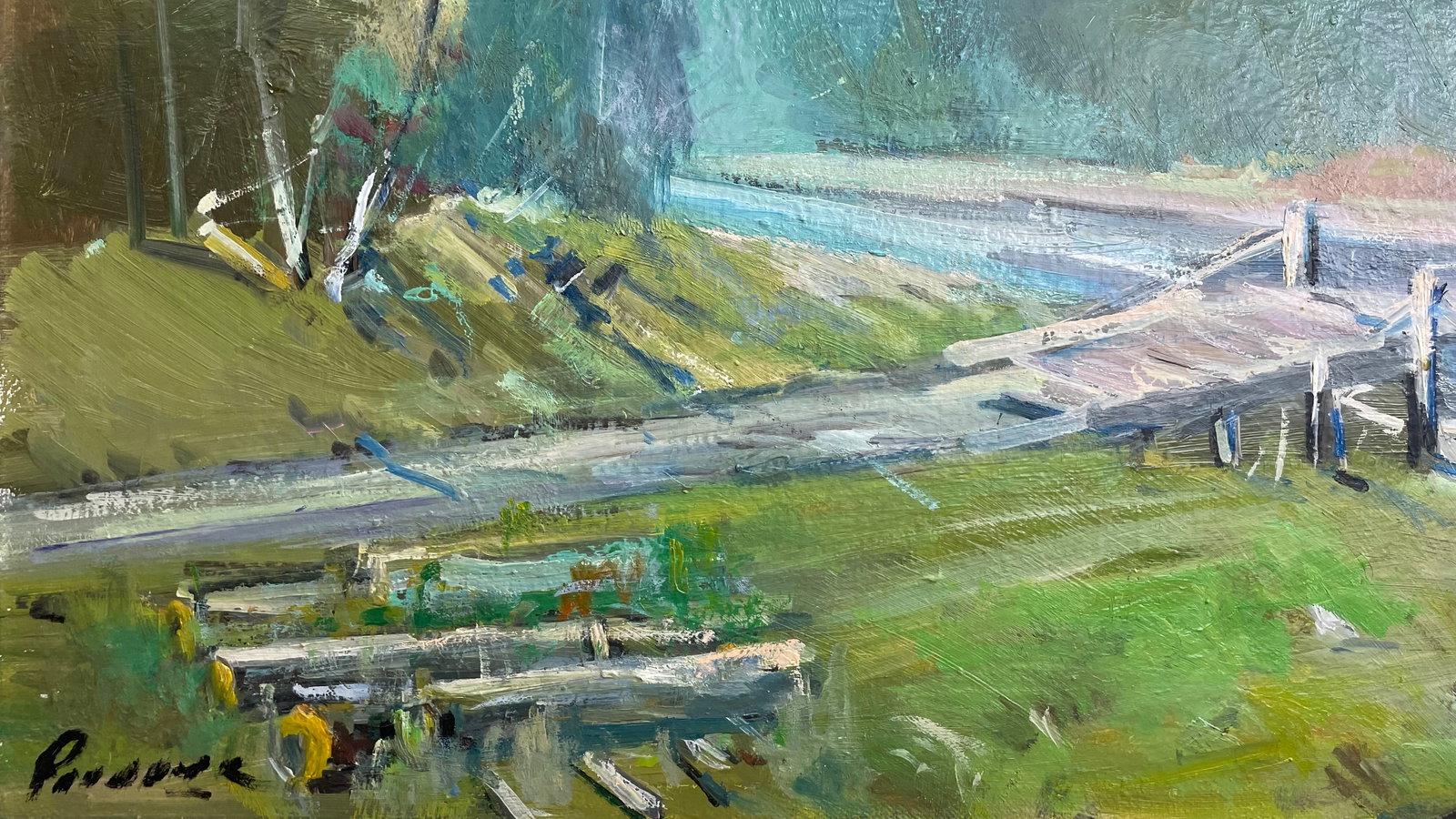 Oil painting Bridge Ivan Romanyuk: Title: Oil painting Bridge Ivan Romanyuk Description: 06ROM Painter: Ivan Romanyuk S?ze: 40x70 cm/15,7x27,5 inches Components: oil, canvas Original painting CONDITION: exellent ARTIST: A native of Iva