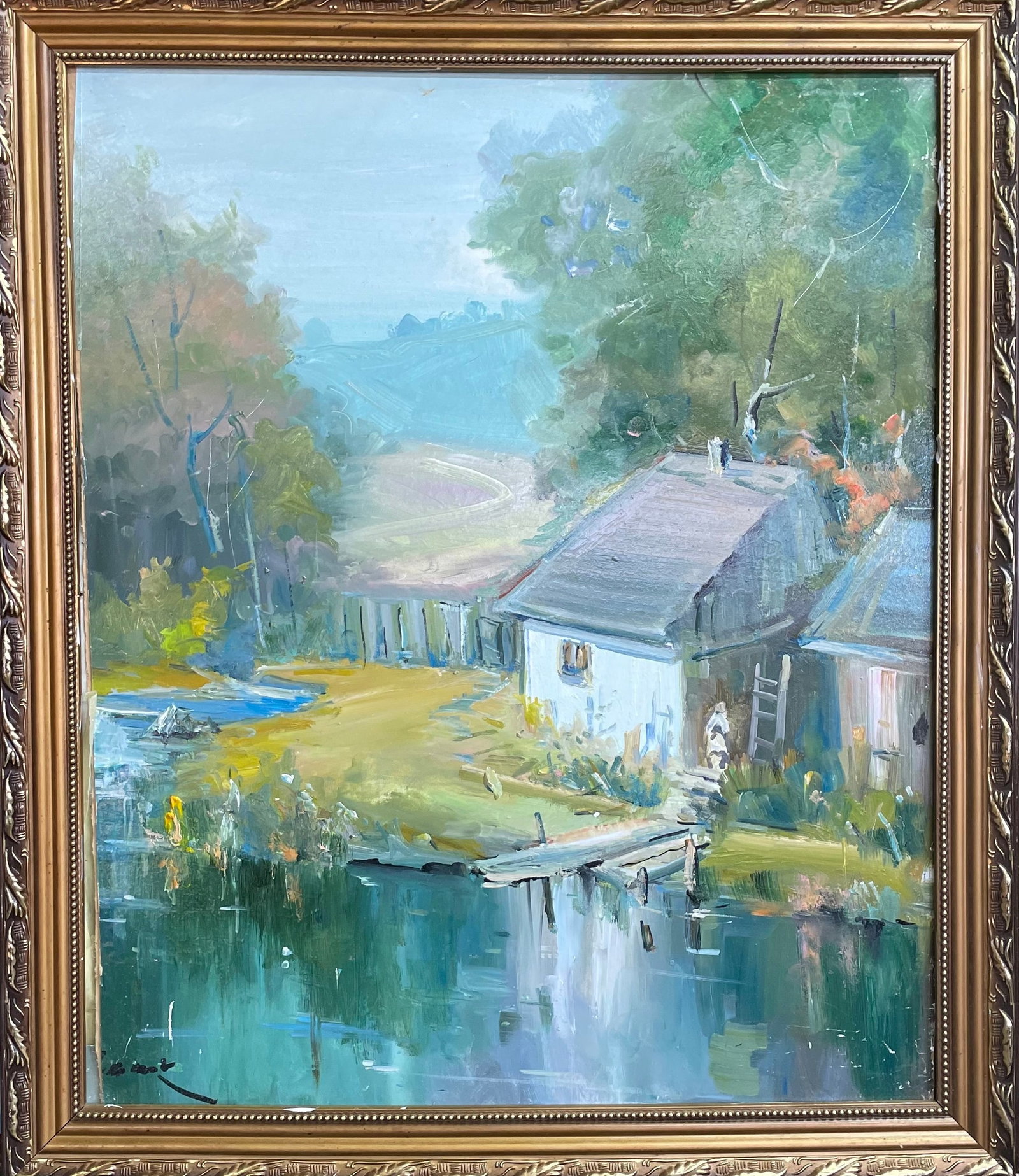 Oil painting House near river Ivan Romanyuk: Title: Oil painting House near river Ivan Romanyuk Description: 07ROM Painter: Ivan Romanyuk S?ze: 60x50 cm/23,6x19,6 inches Components: oil, canvas Original painting CONDITION: exellent ARTIST: A nat