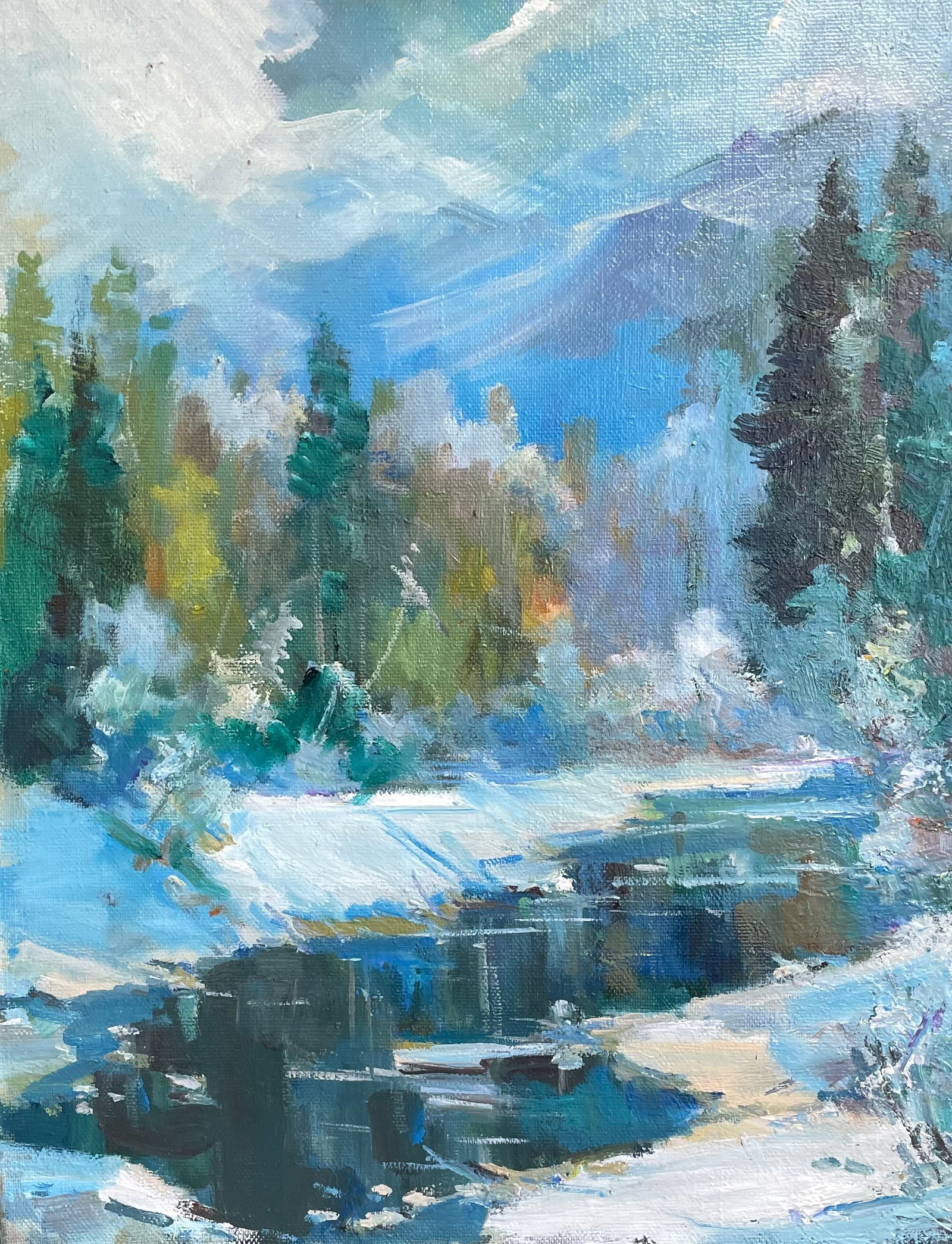 Oil painting Carpathian river Ivan Romanyuk: Title: Oil painting Carpathian river Ivan Romanyuk Description: 11ROM Painter: Ivan Romanyuk S?ze: 70x55 cm/27,5x21,6 inches Components: oil, canvas Original painting CONDITION: exellent ARTIST: A nat