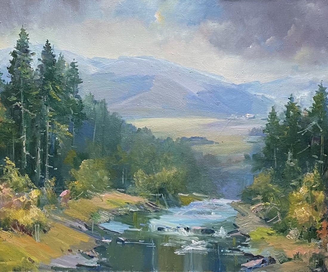 Oil painting Purple evening Ivan Romanyuk: Title: Oil painting Purple evening Ivan Romanyuk Description: 64ROM Painter: Ivan Romanyuk S?ze: 80x65 cm/31,4x25,5 inches Components: oil, canvas Original painting CONDITION: exellent ARTIST: A nativ