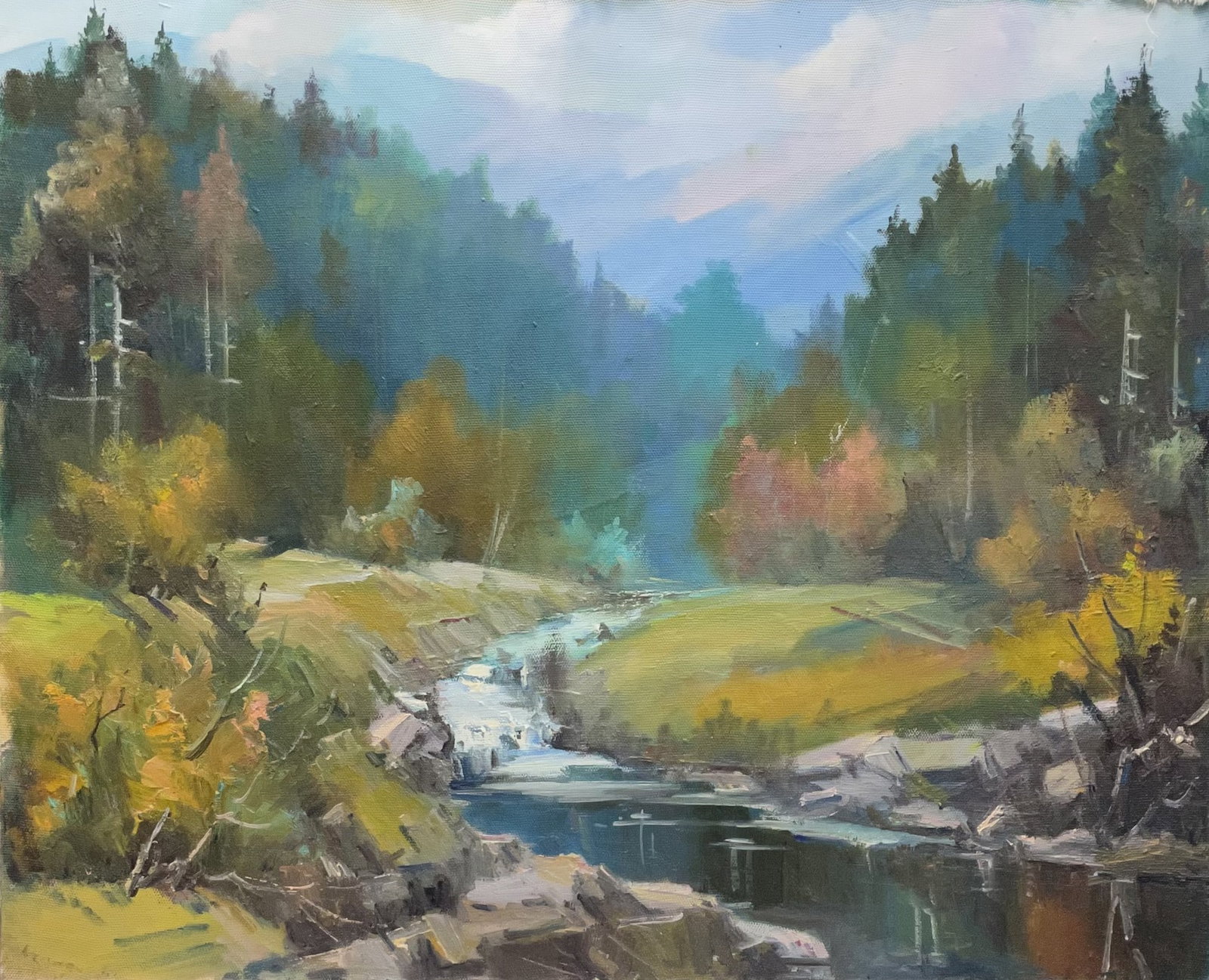Oil painting Silent hills Ivan Romanyuk: Title: Oil painting Silent hills Ivan Romanyuk Description: 72ROM Painter: Ivan Romanyuk S?ze: 80x65 cm/31,4x25,5 inches Components: oil, canvas Original painting CONDITION: exellent ARTIST: A native 