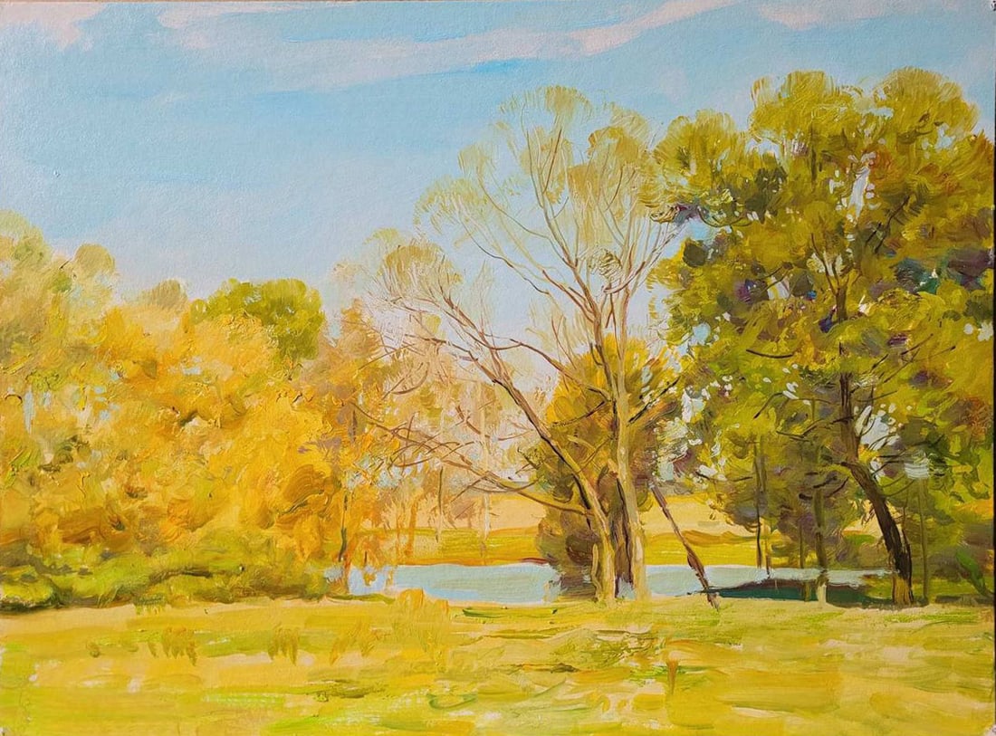 Oil painting warm day Oleksandr Oleksandrovich Nazarenko: Title: Oil painting warm day Oleksandr Oleksandrovich Nazarenko Description: 02D Painter: Oleksandr Nazarenko S?ze: 40x50 cm/15.74x19.68 inches Components: oil, cardboard Original painting from our co