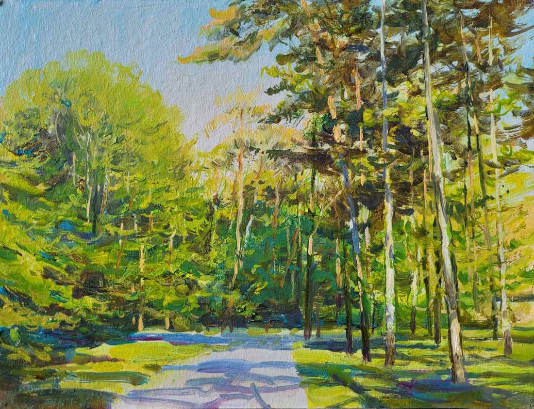 Oil painting In the forest Oleksandr Oleksandrovich Nazarenko: Title: Oil painting In the forest Oleksandr Oleksandrovich Nazarenko Description: 10D Painter: Oleksandr Nazarenko S?ze: 31x34 cm/12.2x13.38 inches Components: oil, cardboard Original painting from ou