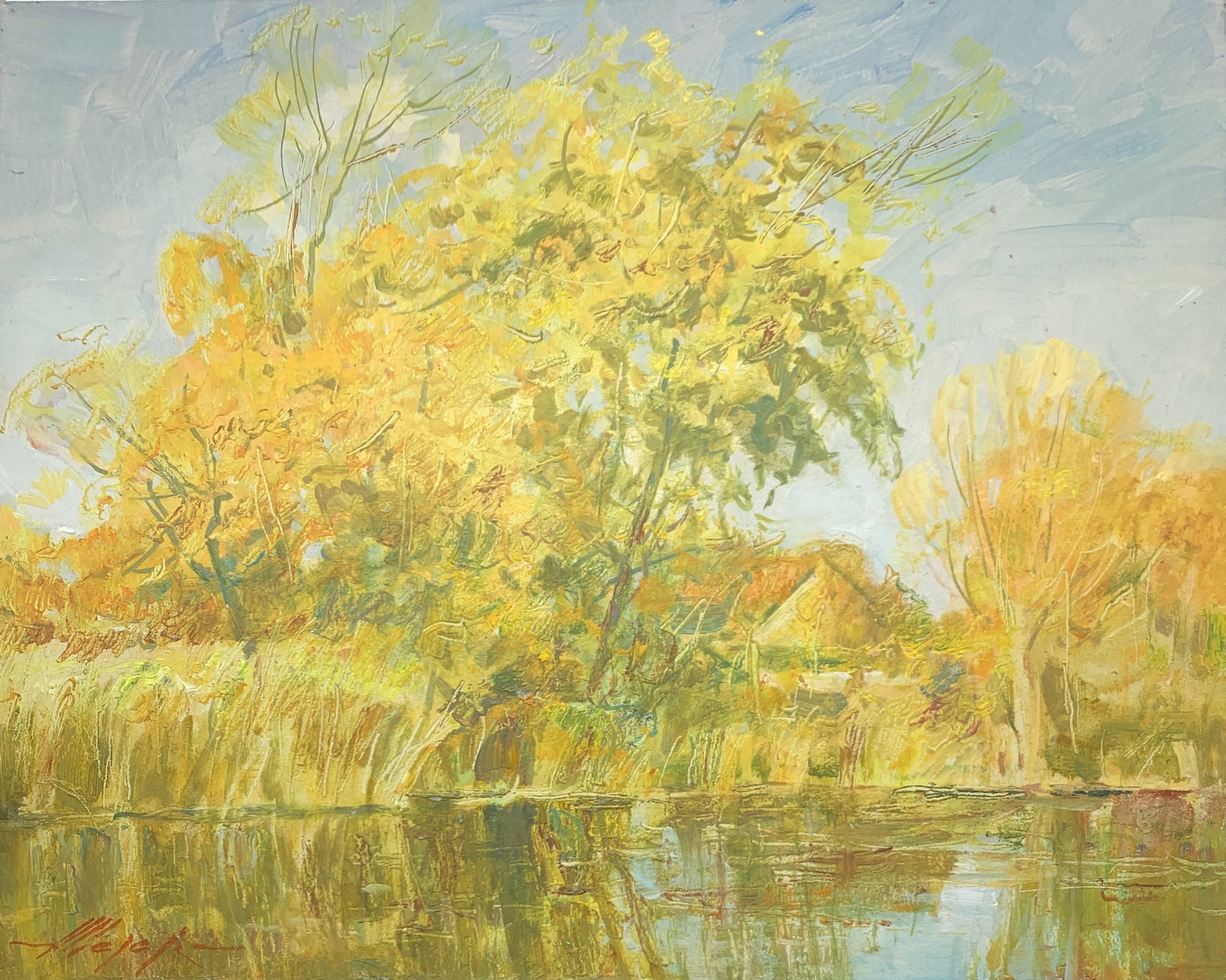Oil painting Autumn sun Oleksandr Oleksandrovich Nazarenko: Title: Oil painting Autumn sun Oleksandr Oleksandrovich Nazarenko Description: 58D Painter: Oleksandr Nazarenko S?ze: 40x50 cm/15,74x19,68 inches Components: Oil, cardboard Original painting from our 