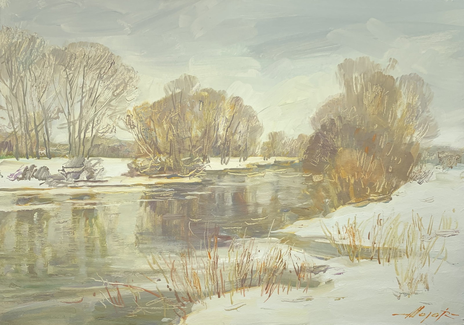 Oil painting January Oleksandr Oleksandrovich Nazarenko: Title: Oil painting January Oleksandr Oleksandrovich Nazarenko Description: 59D Painter: Oleksandr Nazarenko S?ze: 37x50 cm/14,56x19,68 inches Components: Oil, cardboard Original painting from our col