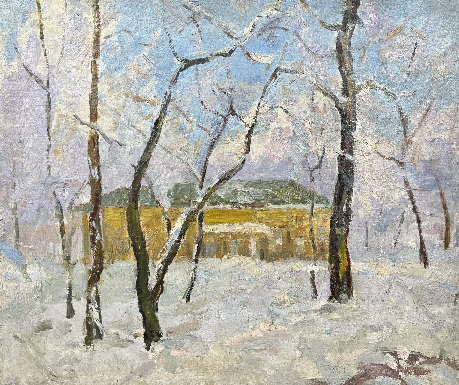 Oil painting Winter motive Strelov A.: Title: Oil painting Winter motive Strelov A. Description: 135??Duk Painter: Strelov A. S?ze: 69x58 cm/27,16x22,83 inches Components: oil, canvas Original painting from our collection ERA: Short inform