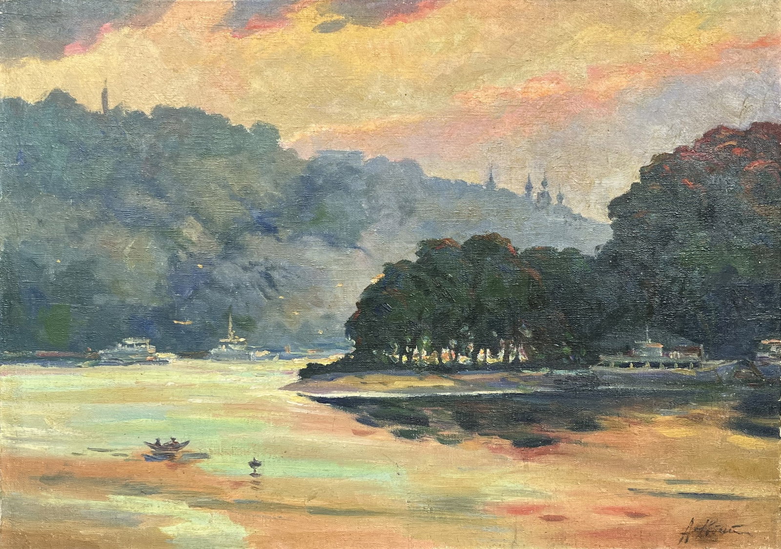 Oil painting On the Dnieper: Title: Oil painting On the Dnieper Description: 141??Duk Painter: S?ze: 55x77 cm/21,65x30,31 inches Components: oil, canvas Original painting from our collection ERA: Short information: Reserve: