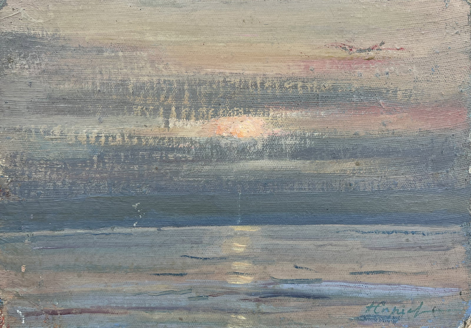 Oil painting Dawn Strelov A: Title: Oil painting Dawn Strelov A Description: 154??Duk Painter: Strelov A. S?ze: 34,5x24 cm/13,58x9,45 inches Components: oil, cardboard Original painting from our collection ERA: 1976 Short informa