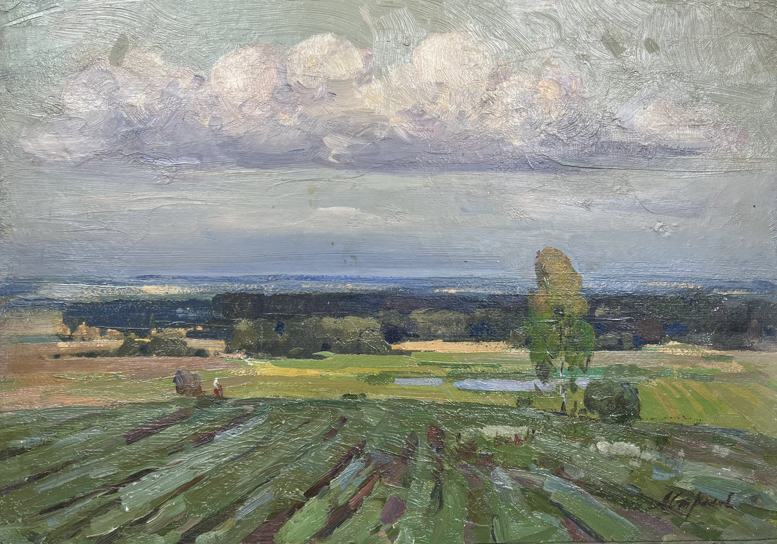 Oil painting Summer in Sednev Strelov A.: Title: Oil painting Summer in Sednev Strelov A. Description: 156??Duk Painter: Strelov A. S?ze: 35x50 cm/13,78x19,68 inches Components: oil, cardboard Original painting from our collection ERA: 1962 S