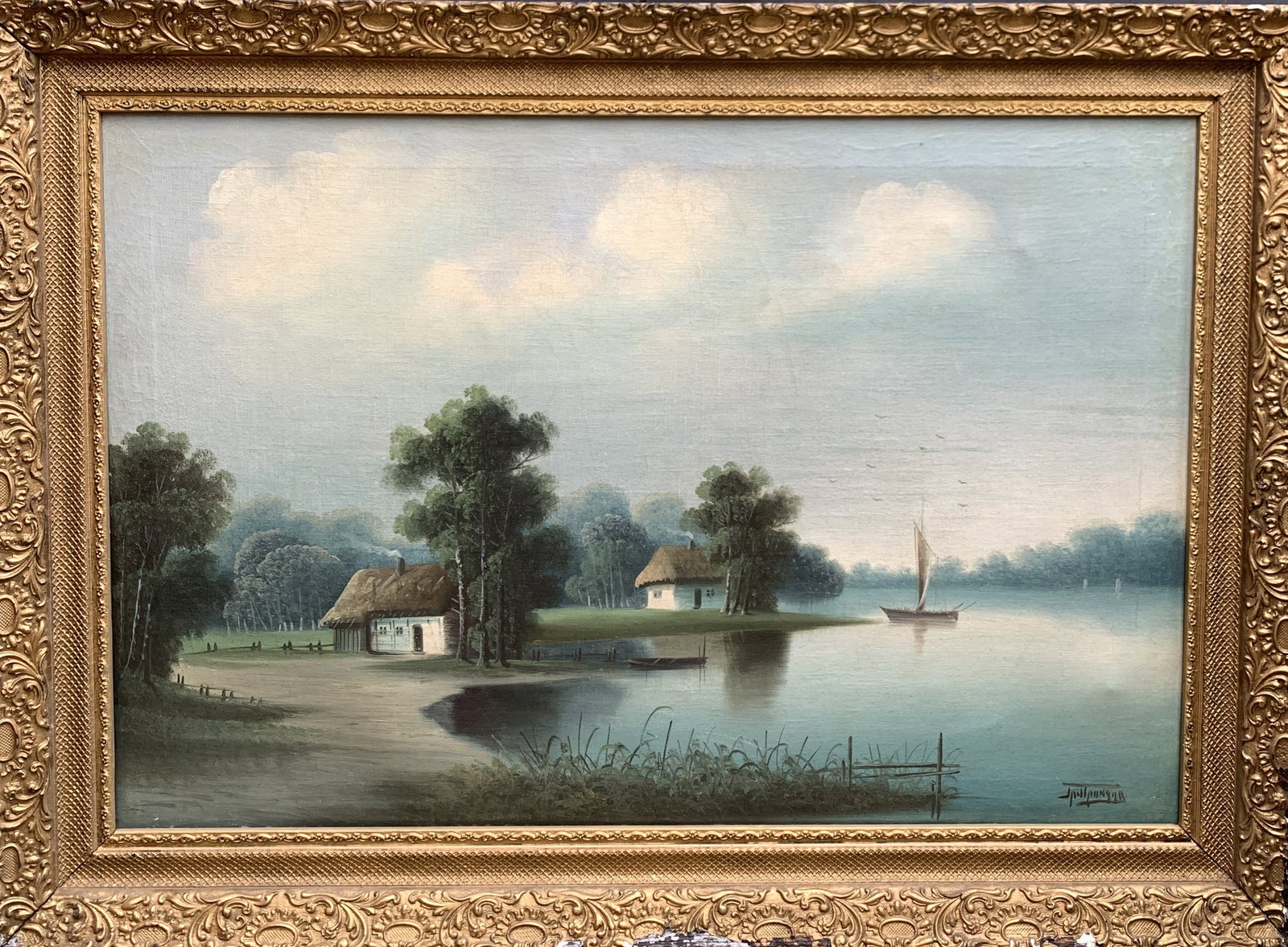 Oil painting Morning fishing Prokuda: Title: Oil painting Morning fishing Prokuda Description: 169AADuk Painter: Godunov S?ze: 62x92 cm/24.4x36.22 inches Components: oil, canvas Original painting from our collection ERA: Short