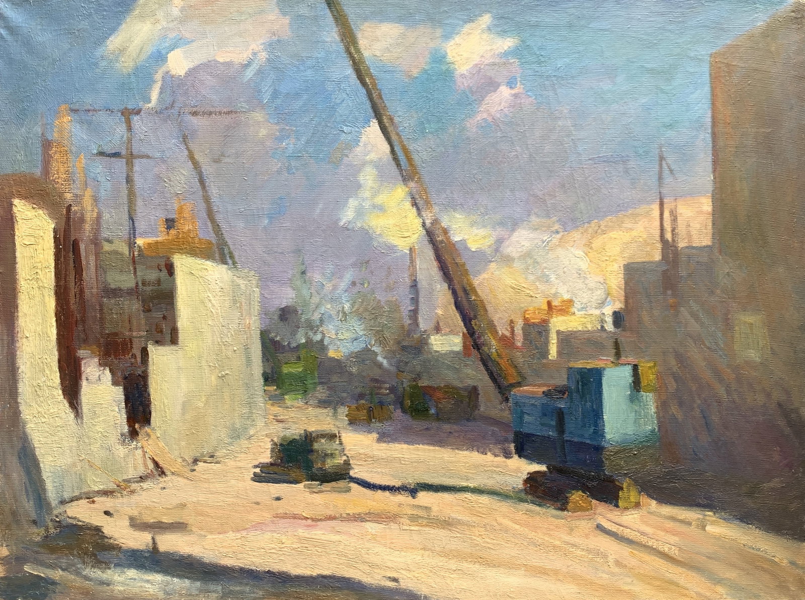 Oil painting On the construction site Kogan-Shatz: Title: Oil painting On the construction site Kogan-Shatz Description: 170AADuk Painter: Kogan-Shatz S?ze: 76x100 cm/29.92x39.37 inches Components: oil, canvas Original painting from our collection ERA