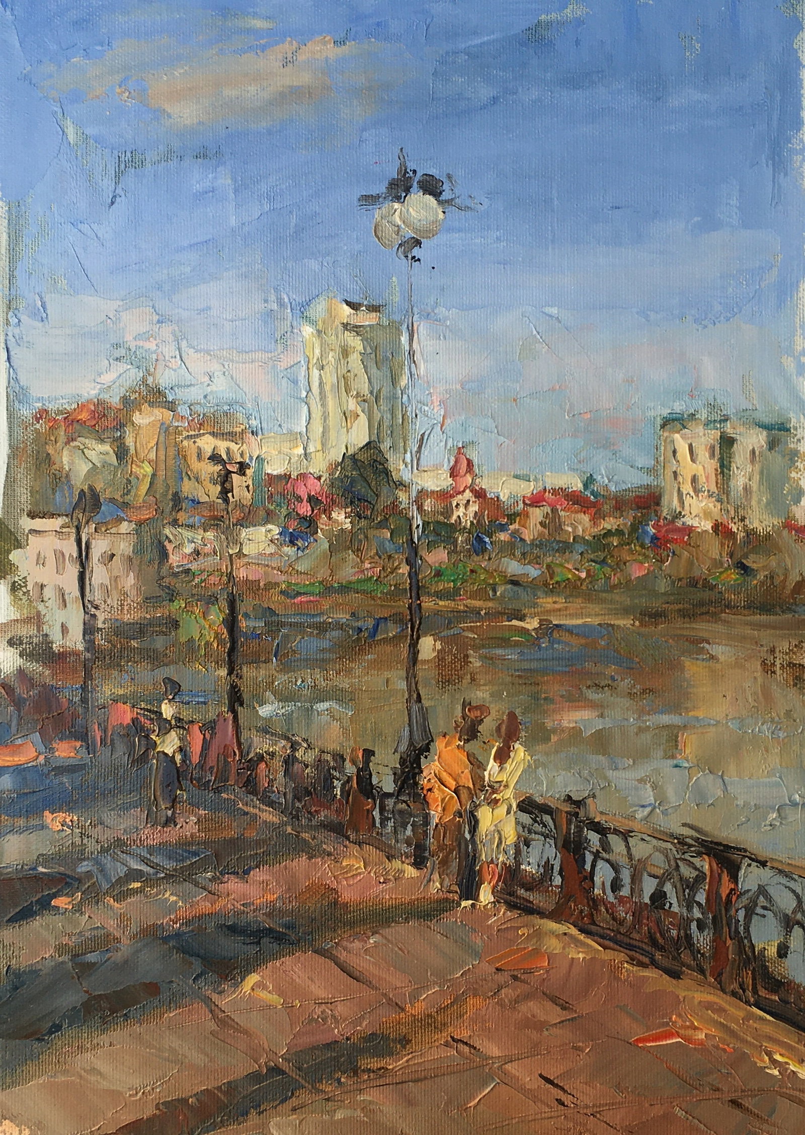 Oil painting Morning on the bridge Sergey Ivanovich Animov: Title: Oil painting Morning on the bridge Sergey Ivanovich Animov Description: 262DDD Painter: Sergey Ivanovich Animov S?ze: 24x37 cm/9,45x14,56 inches Components: canvas, oil Original painting from o