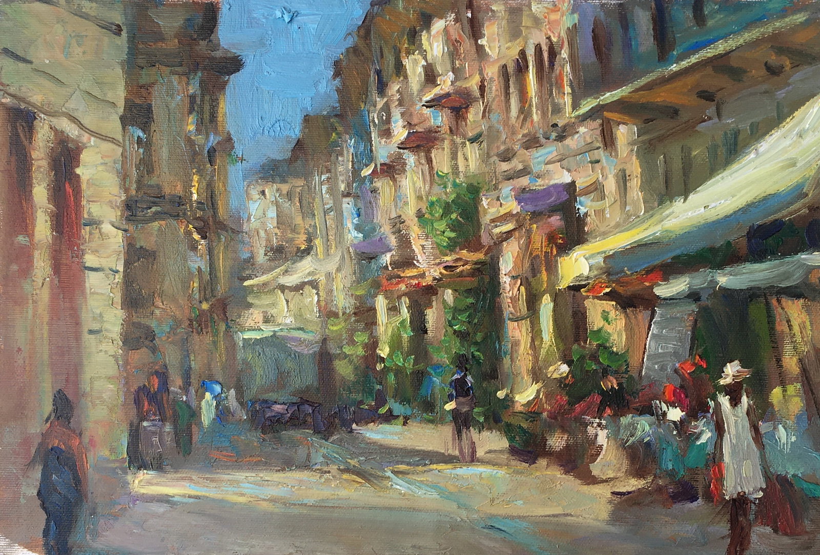 Oil painting Summer Street Sergey Ivanovich Animov: Title: Oil painting Summer Street Sergey Ivanovich Animov Description: 263DDD Painter: Sergey Ivanovich Animov S?ze: 26x38 cm/10,23x14,96 inches Components: canvas, oil Original painting from our coll