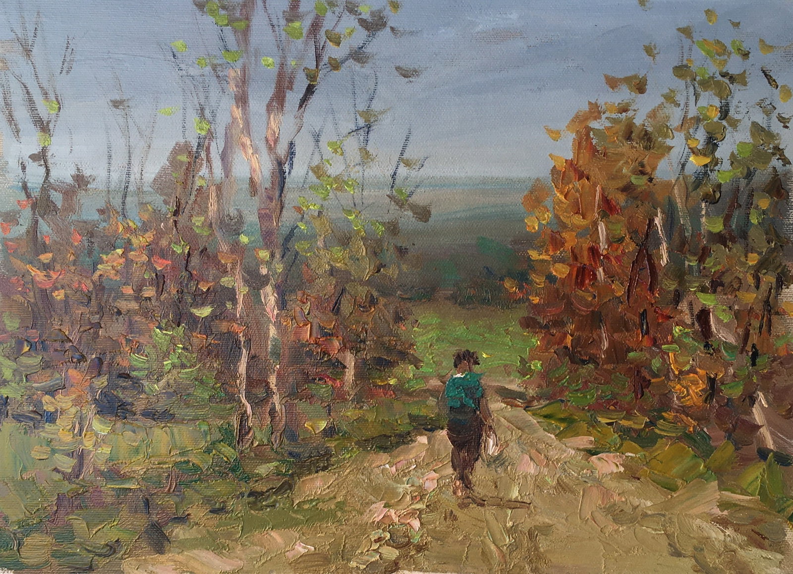 Oil painting Road to home Sergey Ivanovich Animov: Title: Oil painting Road to home Sergey Ivanovich Animov Description: 266DDD Painter: Sergey Ivanovich Animov S?ze: 26x37 cm/10,23x14,56 inches Components: canvas, oil Original painting from our colle