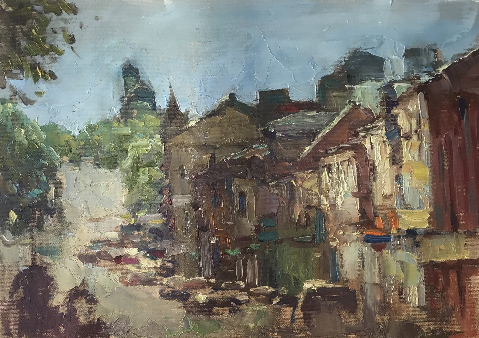 Oil painting Familiar street Sergey Ivanovich Animov: Title: Oil painting Familiar street Sergey Ivanovich Animov Description: 280DDD Painter: Sergey Ivanovich Animov S?ze: 26x38 cm/10,23x14,96 inches Components: canvas, oil Original painting from our co