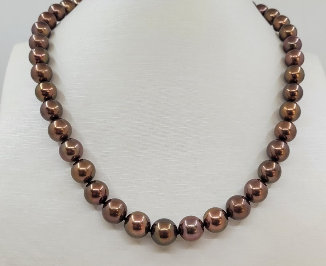 Necklace - 14 kt. Yellow gold, PSL Certified Chocolate Tahitian Pearls - 8.0x10.5mm - 15