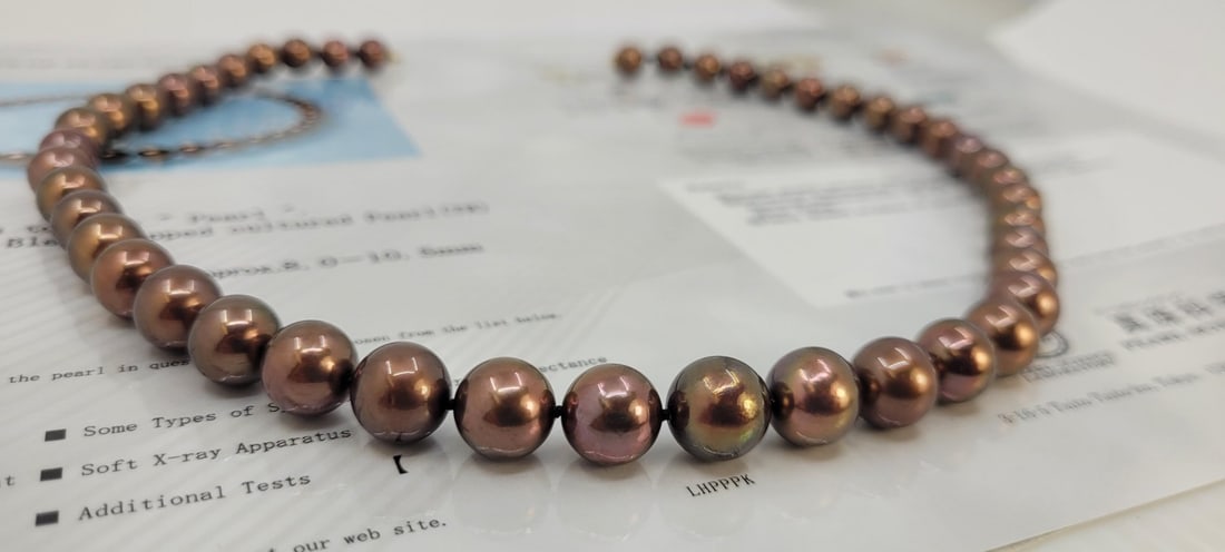 Necklace - 14 kt. Yellow gold, PSL Certified Chocolate Tahitian Pearls - 8.0x10.5mm - 18