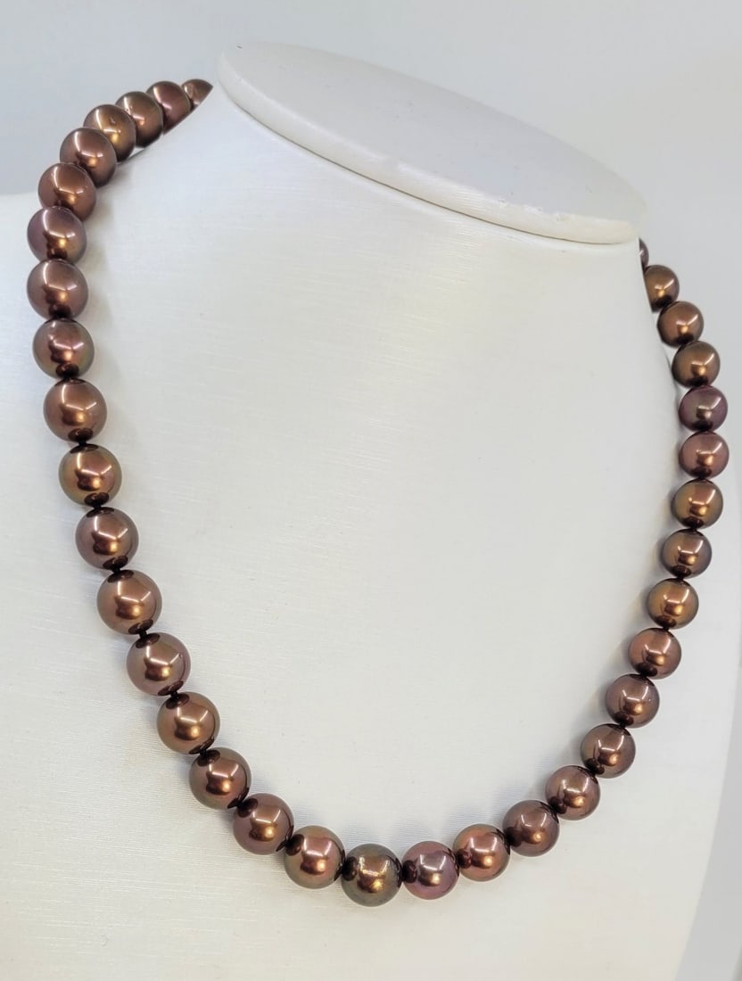 Necklace - 14 kt. Yellow gold, PSL Certified Chocolate Tahitian Pearls - 8.0x10.5mm - 2