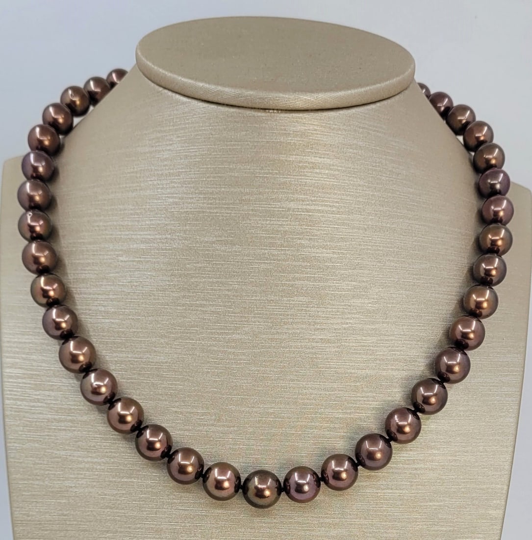 Necklace - 14 kt. Yellow gold, PSL Certified Chocolate Tahitian Pearls - 8.0x10.5mm - 4