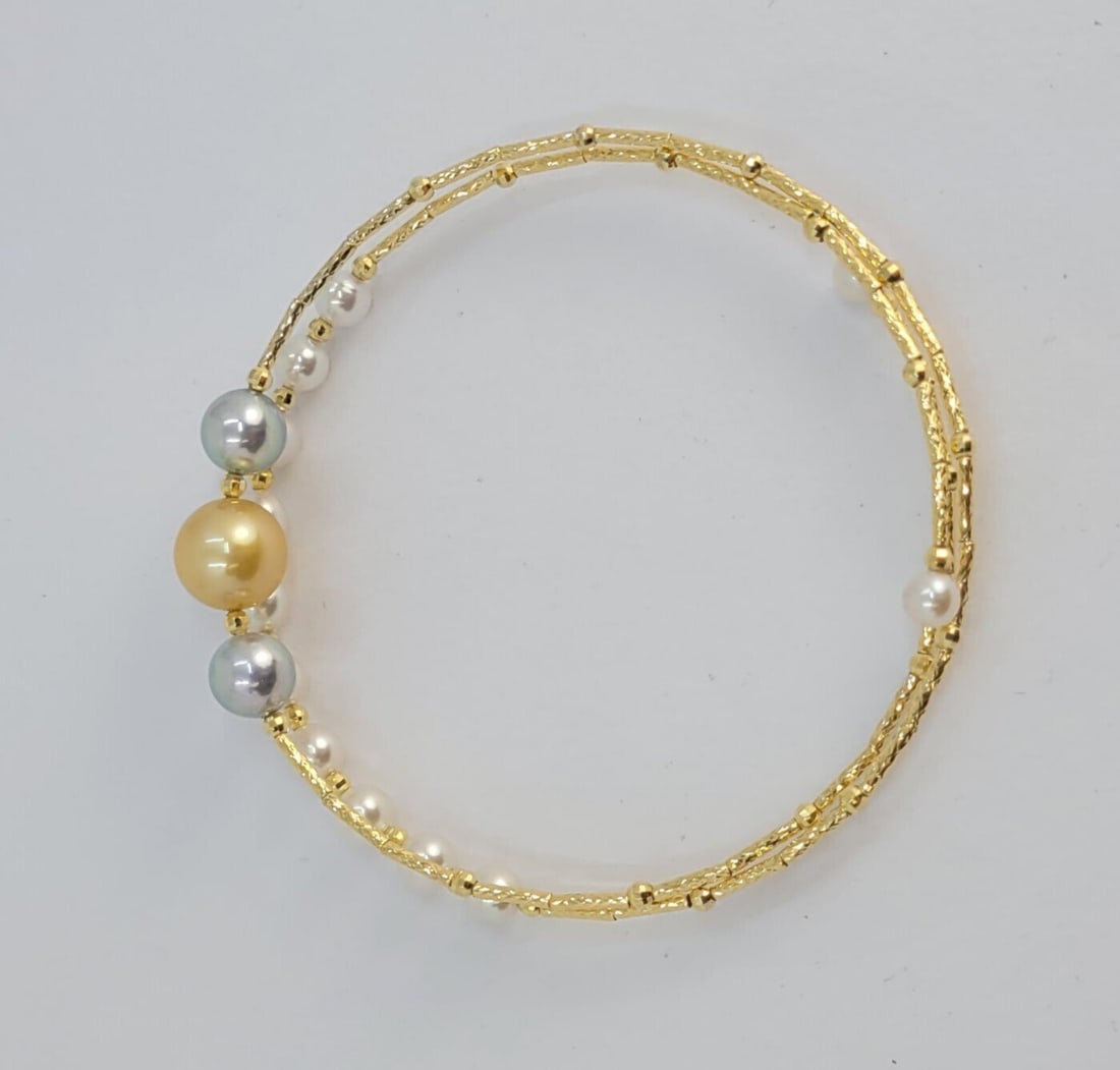 Bracelet - 18 kt. Yellow gold- 4×8,5 mm Akoya pearls - 8