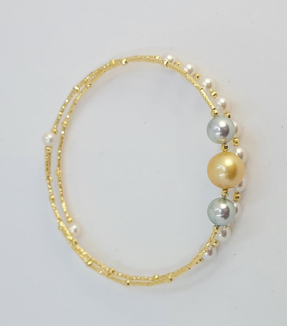 Bracelet - 18 kt. Yellow gold- 4×8,5 mm Akoya pearls - 9