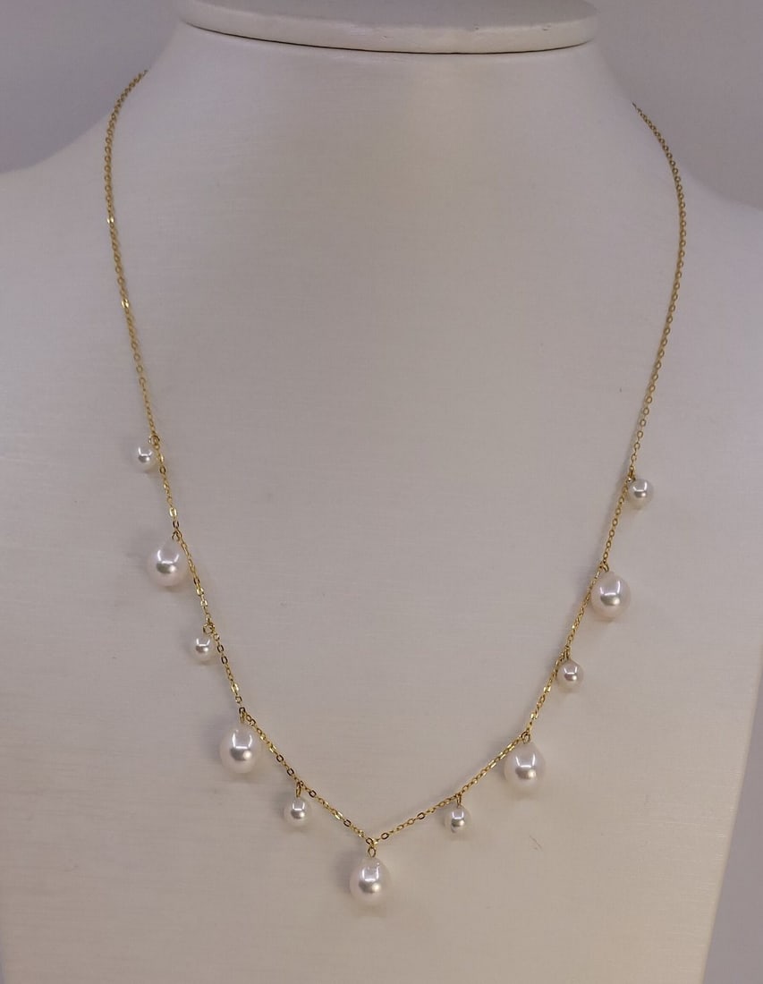 Necklace - 18 kt. Yellow gold - 4x7.5mm Akoya Pearls - 2