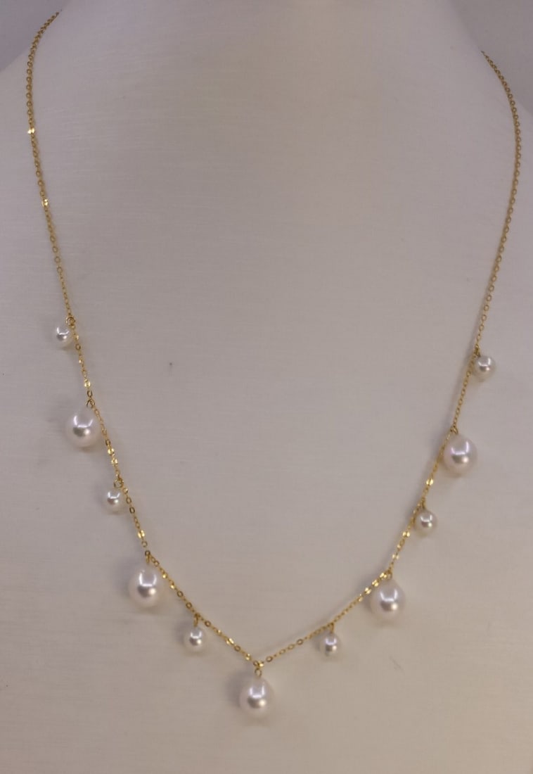 Necklace - 18 kt. Yellow gold - 4x7.5mm Akoya Pearls - 3