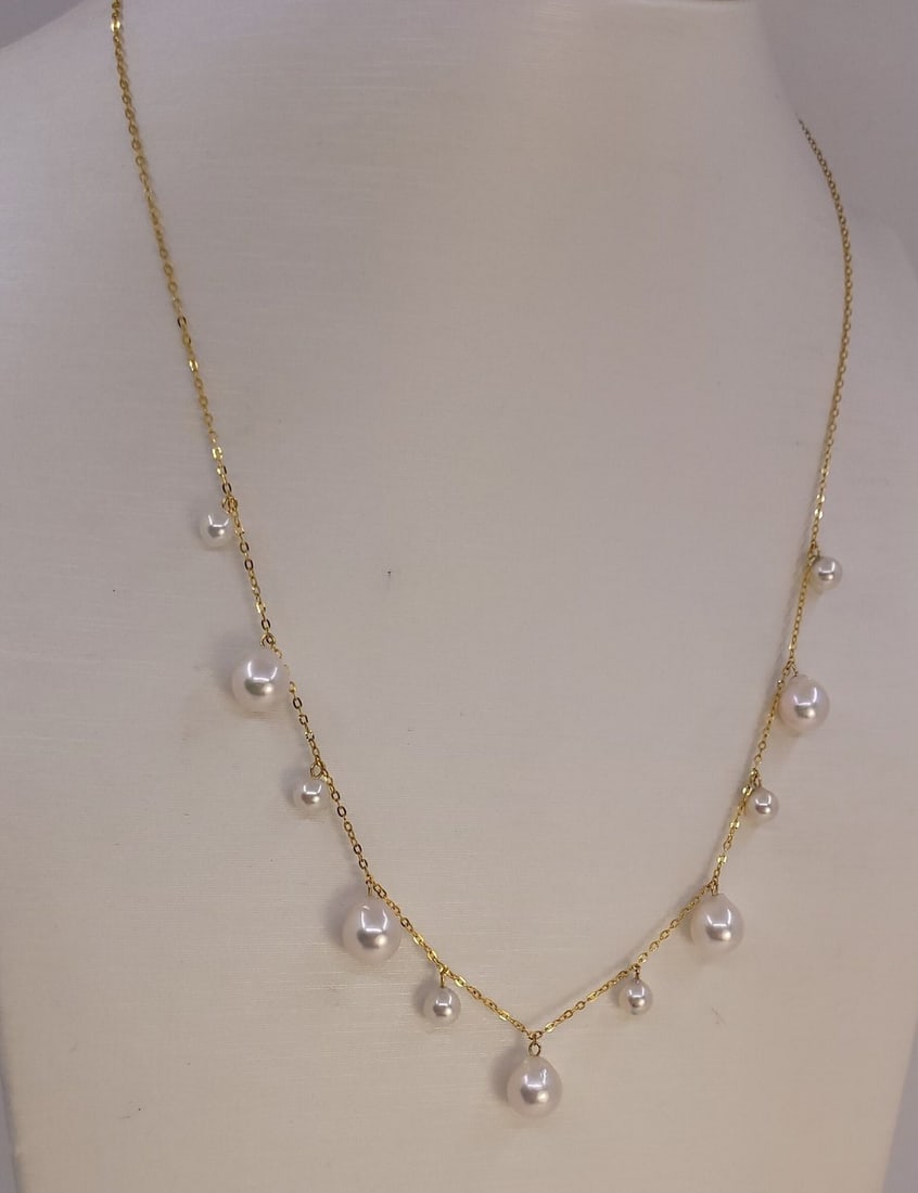 Necklace - 18 kt. Yellow gold - 4x7.5mm Akoya Pearls - 4