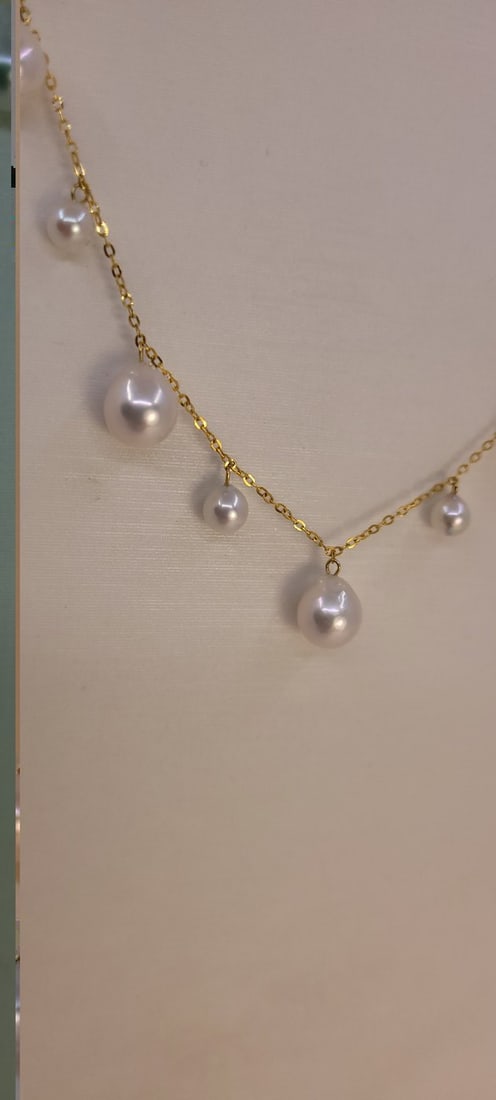 Necklace - 18 kt. Yellow gold - 4x7.5mm Akoya Pearls - 5