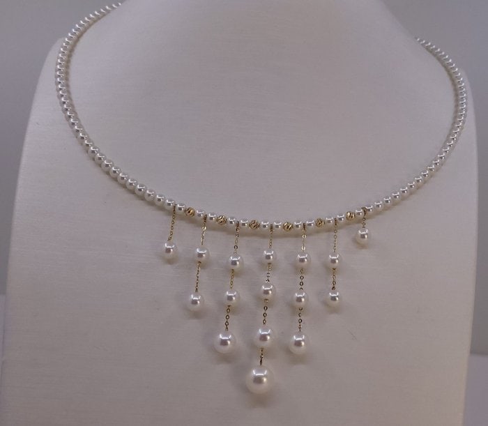 Necklace - 18 kt. Yellow gold - 3.5x8mm Freshwater Pearls - 2