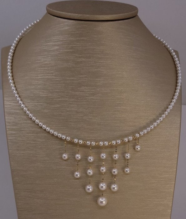 Necklace - 18 kt. Yellow gold - 3.5x8mm Freshwater Pearls - 8