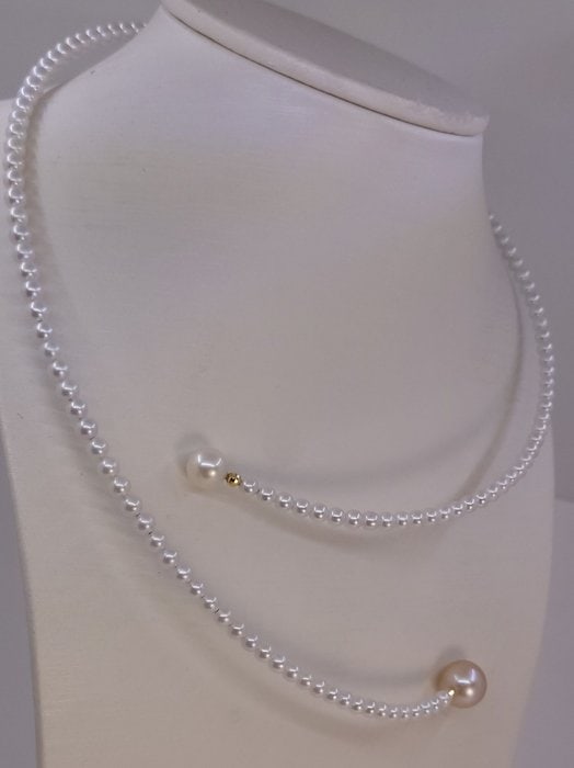 Necklace - 18 kt. Yellow gold, 11.5mm Golden South Sea Pearl - 4x8.5mm Freshwater Pearls - 2