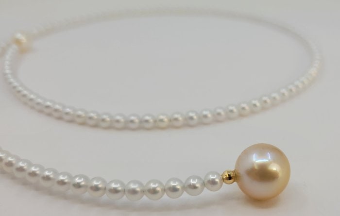 Necklace - 18 kt. Yellow gold, 11.5mm Golden South Sea Pearl - 4x8.5mm Freshwater Pearls - 9