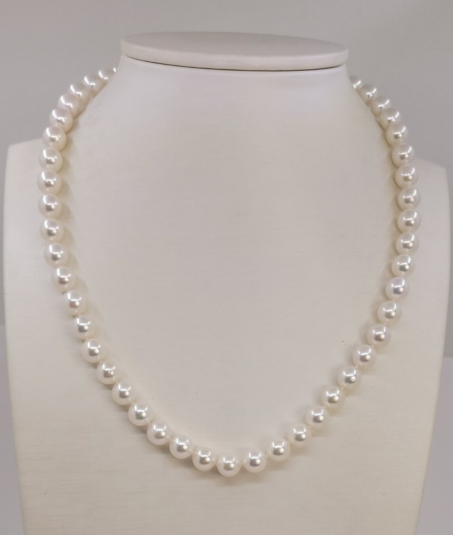 Necklace ALGT Certified Akoya Pearls - 6.6x7.4mm - 7