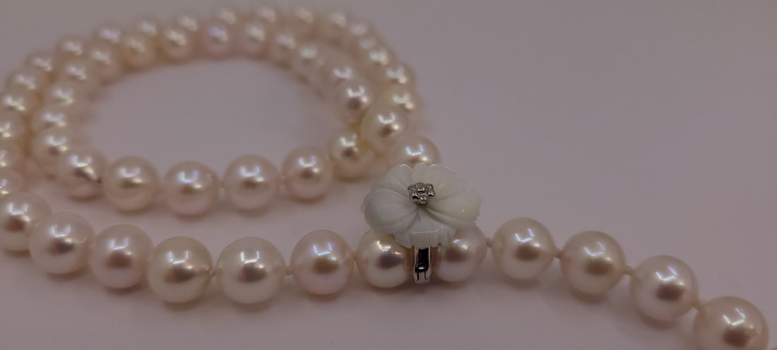 Necklace 8x8.5mm Bright Akoya pearls, Silver - 6