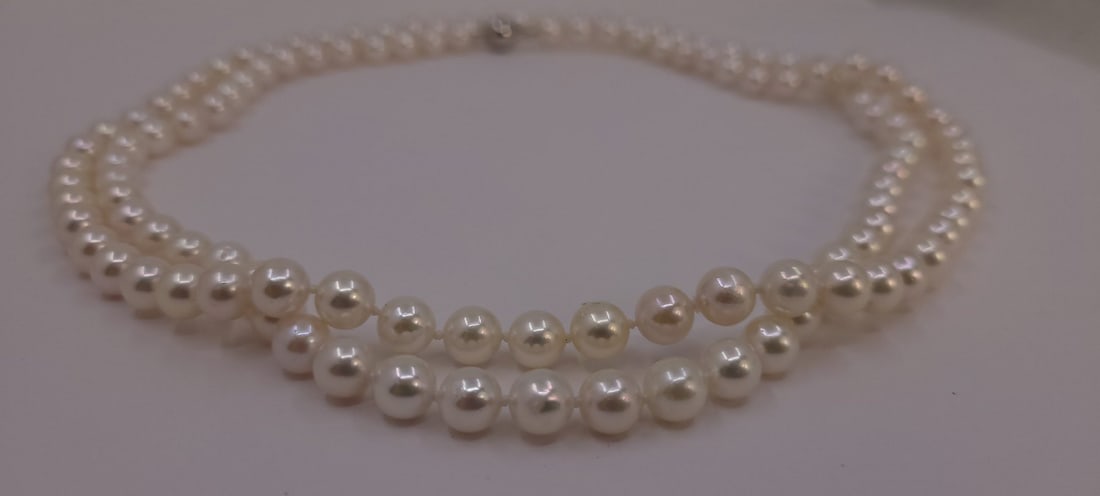 Necklace 6.5x7mm Double Akoya Pearls - 14
