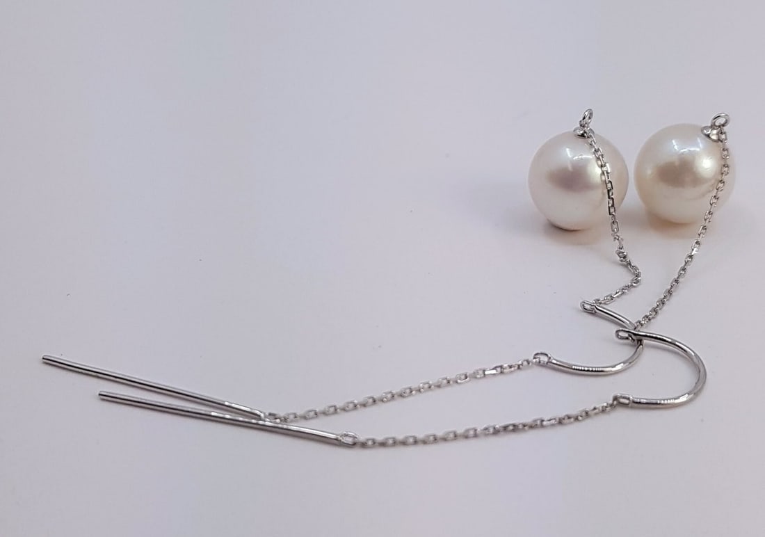 9x10mm Round Bright Edison Pearls - 18 kt. White Gold - Earrings - 5