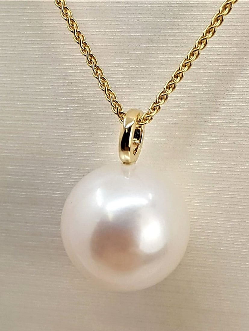 11x12mm Round Bright Edison Freshwater Pearl - 14 kt. Gold - Necklace with pendant - 6