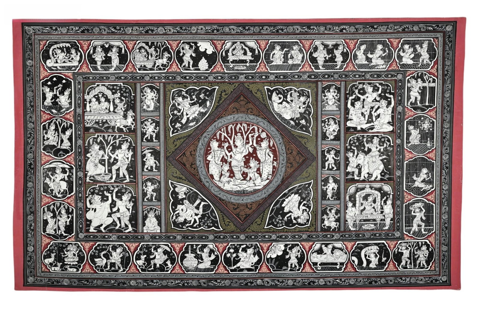 38" x 24" Super fine Shri Krishna Lila Pata Showing Different Episodes From His Life Patachitra (1 of 2)