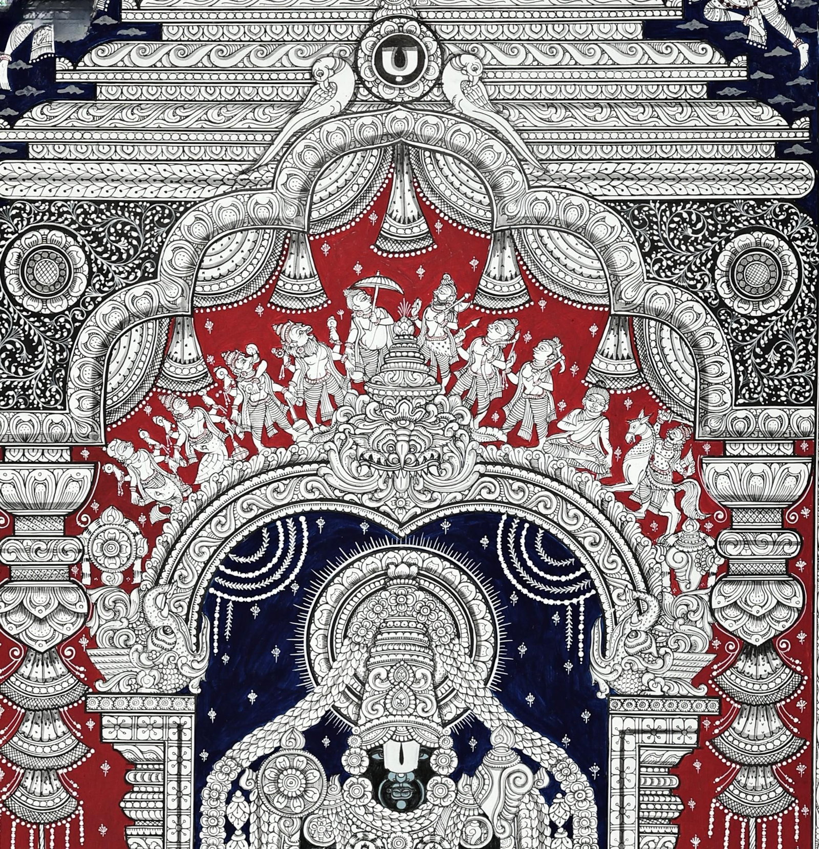 23" x 38" Super Fine The Majesty Of Lord Venkateshvara, Replete With Dashavtara Patachitra Painting - 2