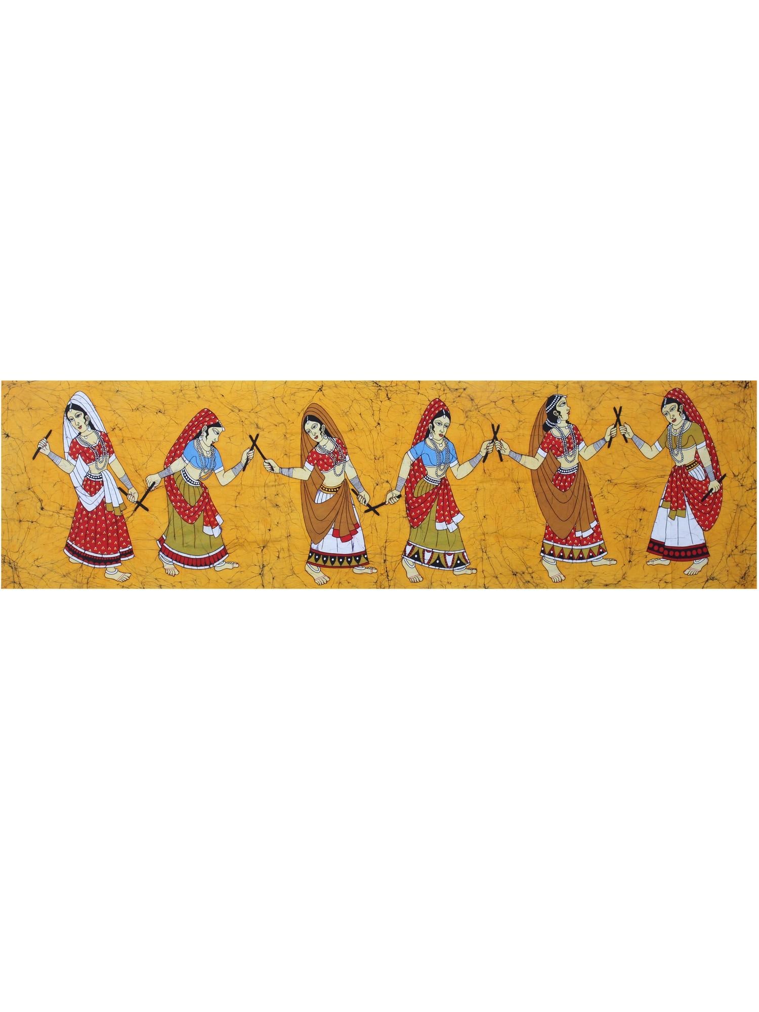 Women Playing Dandiya - Folk Dance of Gujarat | Batik Painting (1 of 2)