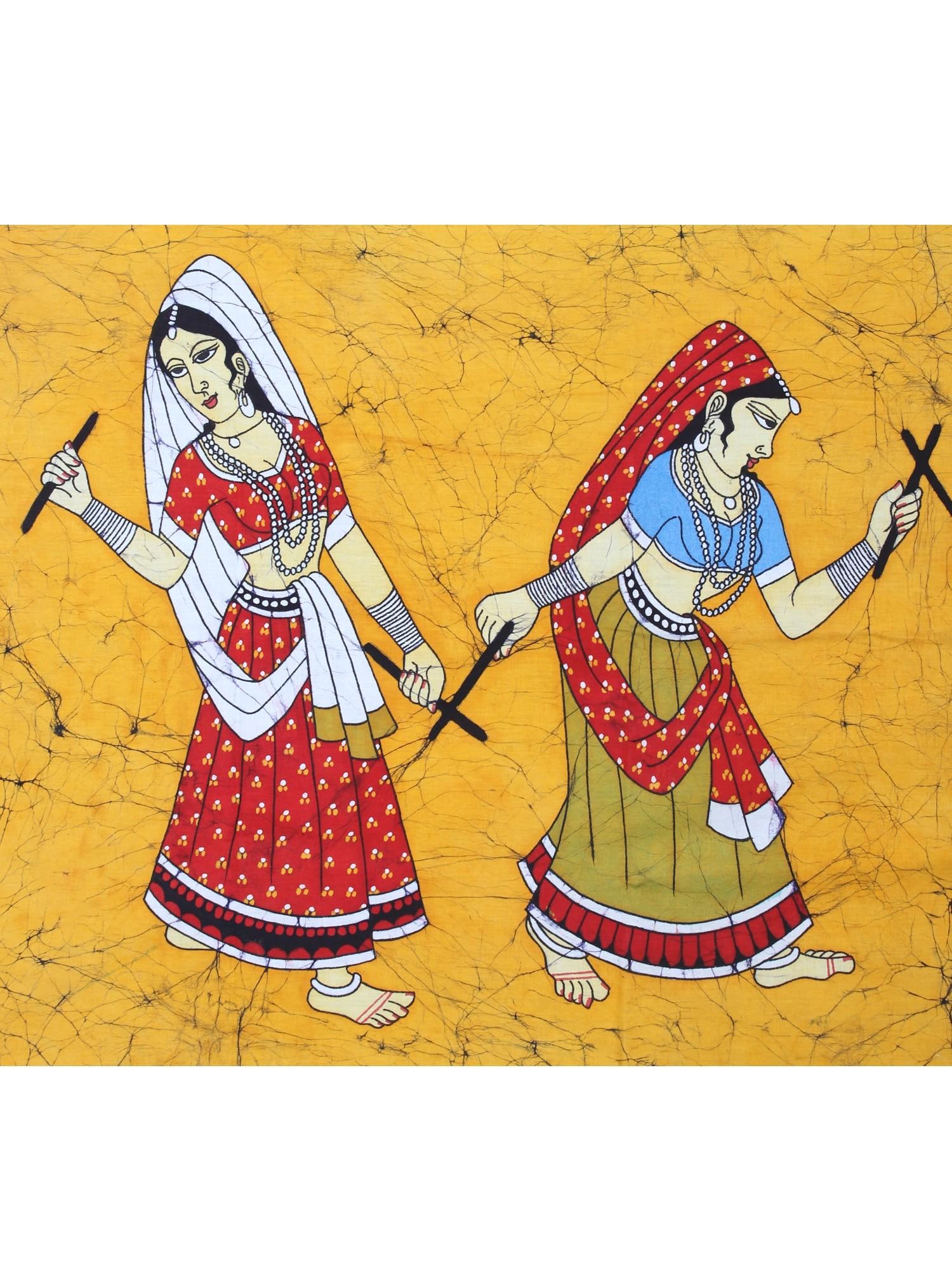 Women Playing Dandiya - Folk Dance of Gujarat | Batik Painting - 2