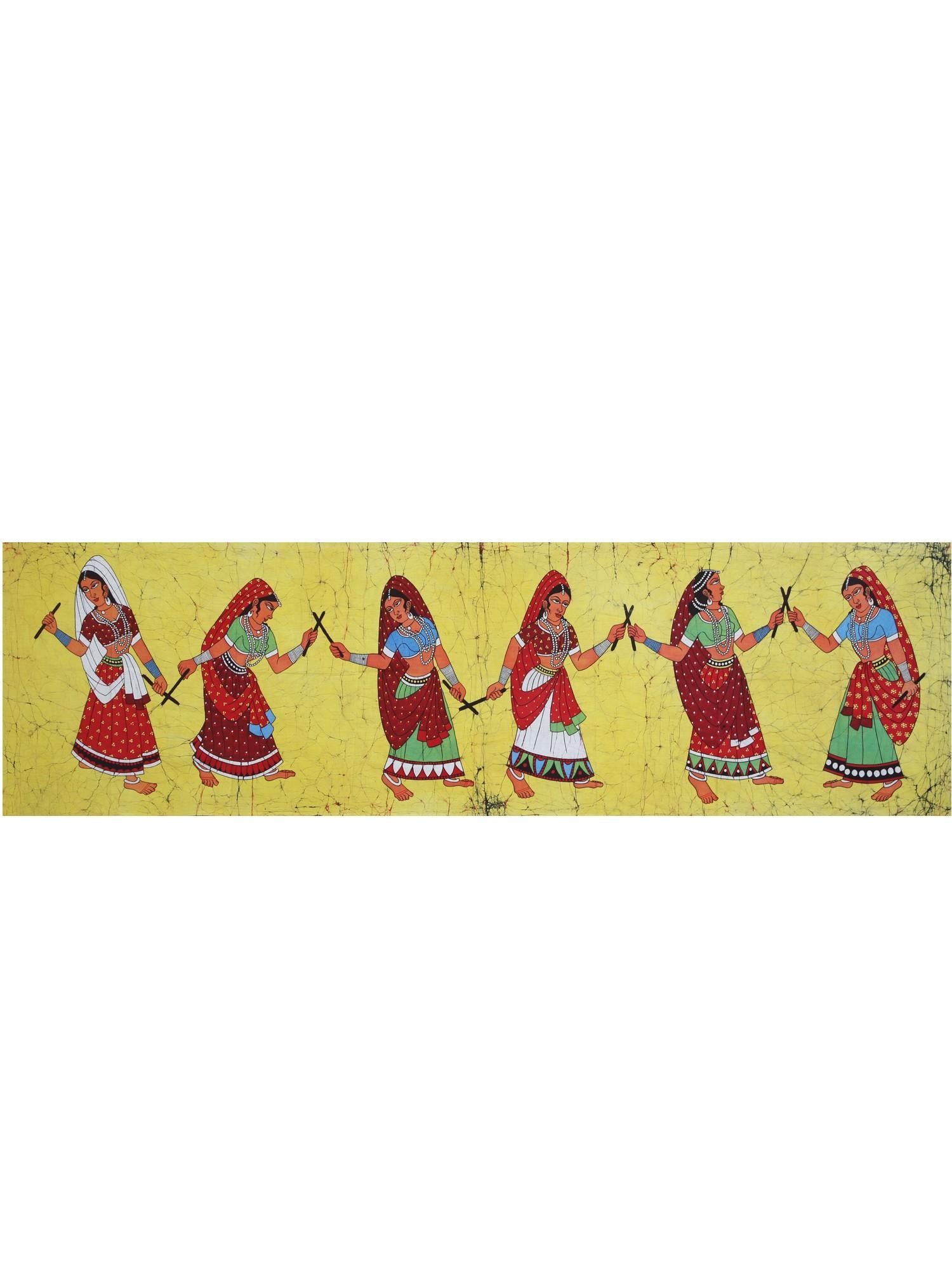Dandiya Raas - Folk Dance of Gujarat | Batik Painting on Cotton: Title: Dandiya Raas - Folk Dance of Gujarat | Batik Painting on Cotton Description: Batik Painting Reserve: $72.90 Shipping: Domestic: Shipping rates are determined by destination International: Forei