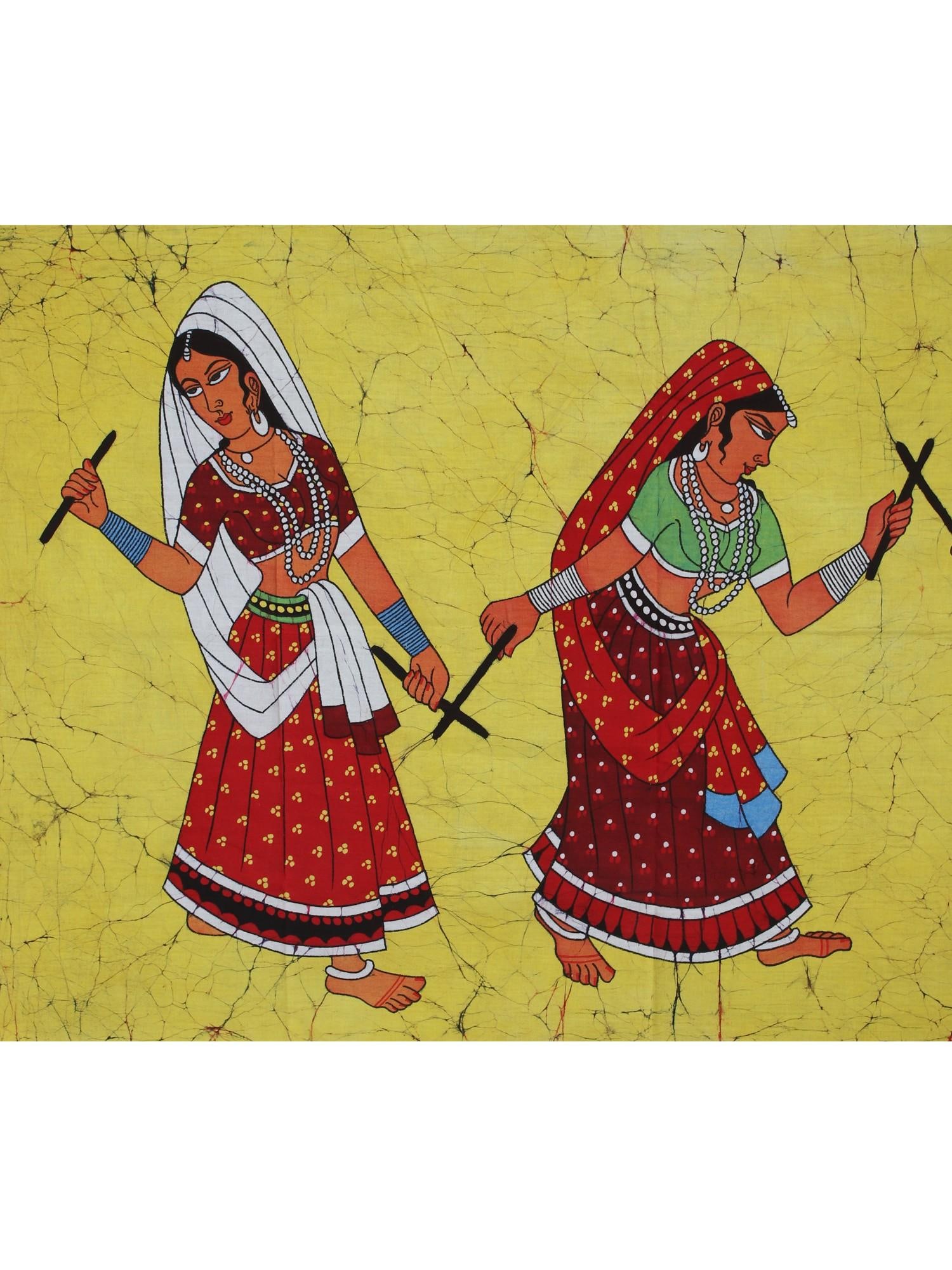 Dandiya Raas - Folk Dance of Gujarat | Batik Painting on Cotton - 2